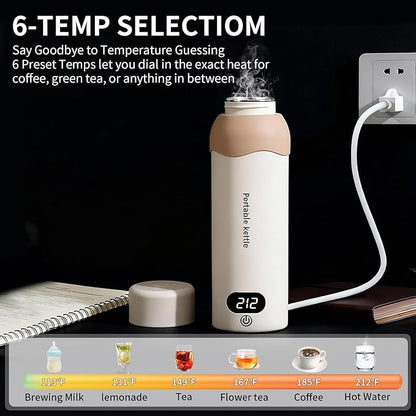 Travel Mini Electric Tea Kettle Small, 6 Temper Controls Portable Kettle for Travel with Stainless Steel, Auto Shut-Off and Quickly Portable Water Boiler For Tea & More