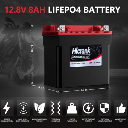 YTX14-BS/YTX14H/GYZ16H Lithium 12.8V 8Ah 480CCA LiFePO4 Motorcycle Battery, Fits for Honda KTM Yamaha Harely, Fit Motorcycle, Scooter,ATV, UTV, Jet Ski, Tractor,Riding Lawn Mower