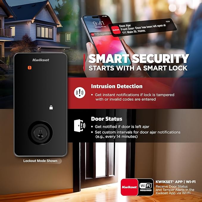 Kwikset Halo Select Smart Lock Keyless Entry Door Lock Wi-Fi and Matter Enabled Deadbolt No Hub Needed, Geofence Auto-Unlock, Grade AAA Certified, Easy Install, Matte Black Lifetime Finish Warranty