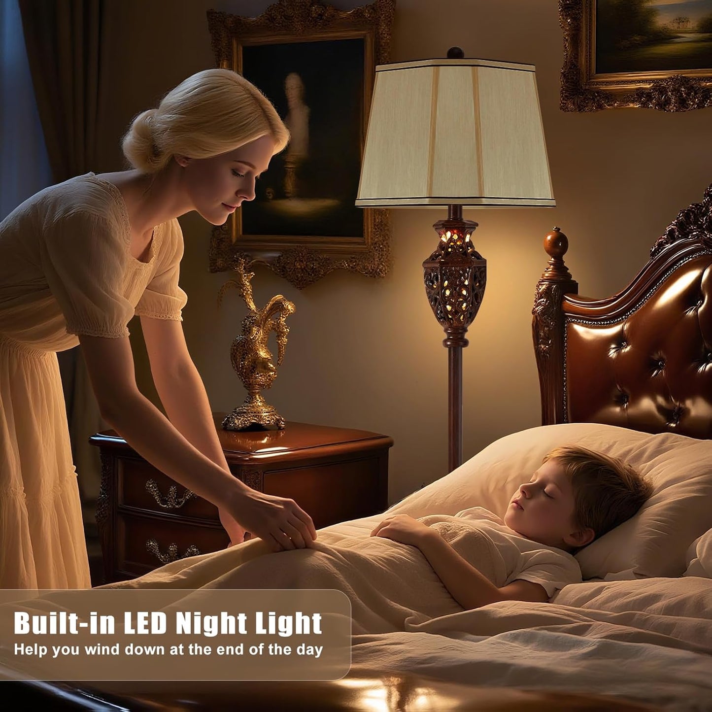 Luvkczc Vintage Floor Lamp - Brown Resin 6-Sided Carved Hollow Light Design, Mid-Century Modern Standing Lamp for Living Room, Bedroom, Study(Bulb Included)