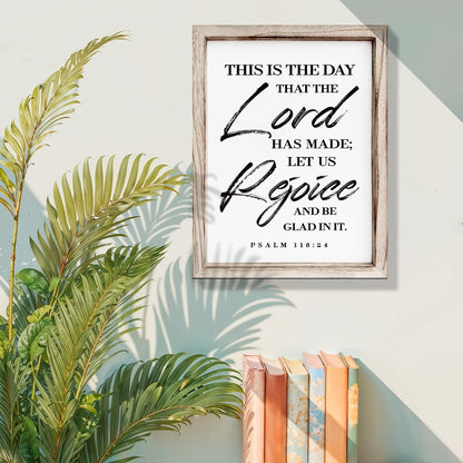 Christian Wooden Wall Sign, Front Door Signs Decor, Home Decor for Porch, Framed Wall Plaque Sign 15 * 11.5 inches, Housewarming Gift, This is the Day that the Lord had Made
