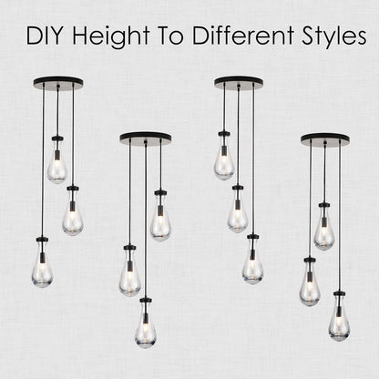 3-Light Raindrop Pendant Light Fixtures, Black Glass Pendant Lighting, Teardrops Modern Hanging Light for Entryway Foyer Kitchen Island Dining Living Room Hallway