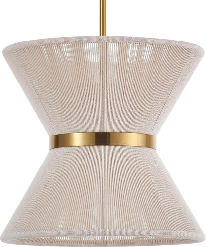 Hand Woven Boho Pendant Light Coastal Mini Modern Chandelier Adjustable Transitional Minimalist Pendant Lighting Fixtures for Kitchen Island Dining Room, White, Dia 12.2”, UL Listed