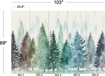 Colorful Watercolor Forests Children's Nursery Wall Mural Wallpaper 103" x 69"