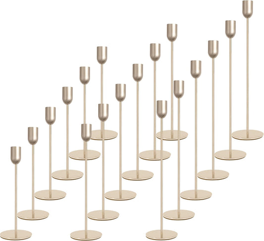 18 PCE Glod Candle Holders Set, Vintage Taper & Pillar Candle Sticks for Wedding, Dining Table, Fireplace Mantel, Elegant Home Decor, Housewarming Gift, Festive Centerpiece