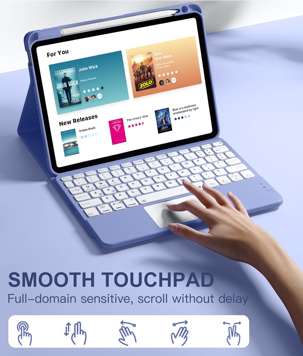 Compatible with iPad Air 11 Inch & Air 5th/ Air 4th Generation Case with Keyboard - Multi-Touch Trackpad, 7-Color Backlit, Detachable Folio Cover for Air 11-inch M3/M2 (2025/2024) (Blue)