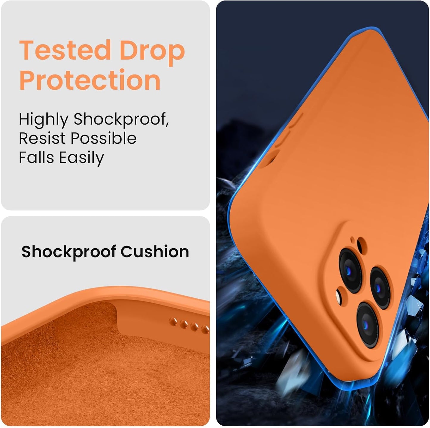 FireNova Designed for iPhone 13 Pro Max Case, Silicone [Camera Protection] Phone Case with [2 Screen Protectors], Soft Anti-Scratch Microfiber Lining Inside, 6.7 inch, Kumquat