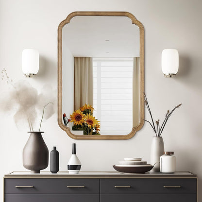 WallBeyond 24" x 36" Rounded Corner Arch Wall Mirror with Wood Frame for Entryway, Living Room or Bedroom Home Decor - Light Woodgrain, Honey-Colored