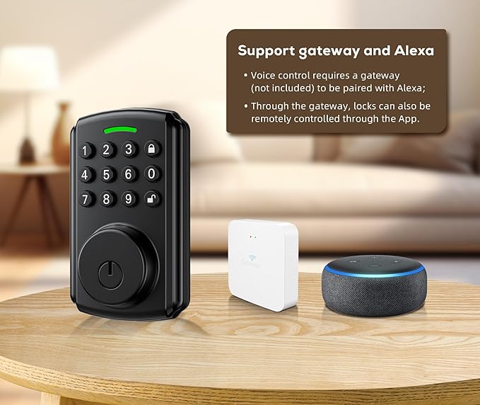 Keyless Entry Door Lock | APP Available But Not Required | Work with Gateway, Alexa and Google As | IP65 Waterproof | Deadbolt Smart Locks for Front Door | Auto Lock