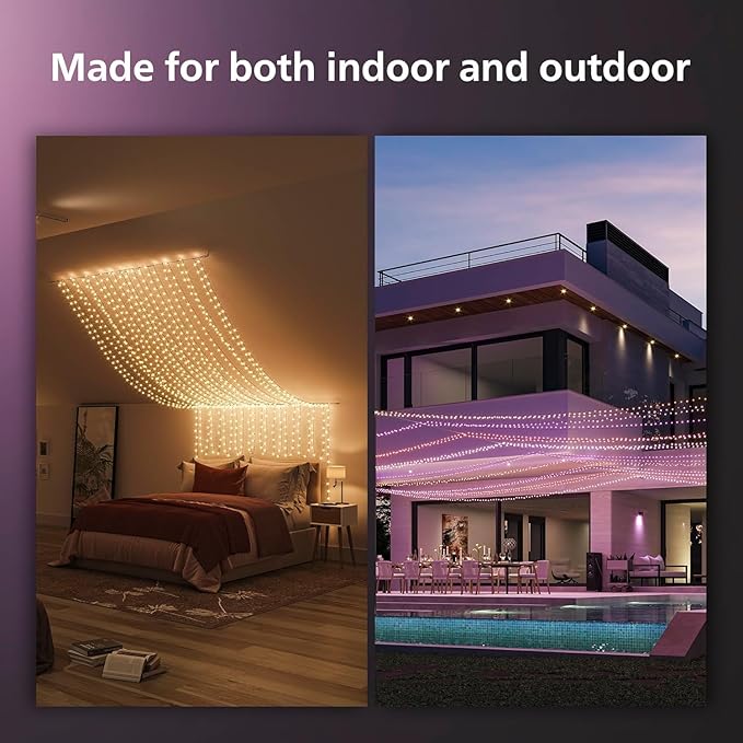Philips Hue 65-Foot Festavia String Lights, 250 Mini Color Changing Smart LEDs - Weatherproof, Control with Hue App, Indoor/Outdoor Lighting Works with Alexa, Google Assistant and Apple HomeKit