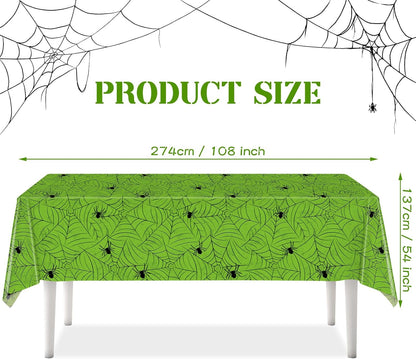TREWAVE 3 Pack Halloween Spiderweb Tablecloth Rectangular Plastic Spider Web Table Cloth Large Size Table Covers for Home Decor Halloween Party Decorations 54" x 108" (Green)