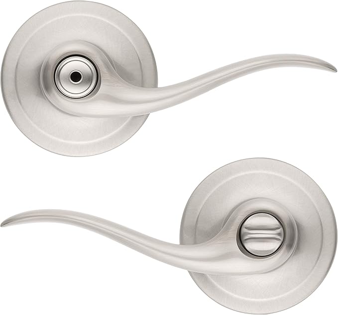 Kwikset Tustin Interior Privacy Door Handle with Lock, Door Lever For Bathroom and Bedroom, Satin Nickel Reversible Keyless Turn Lock, with Microban Protection