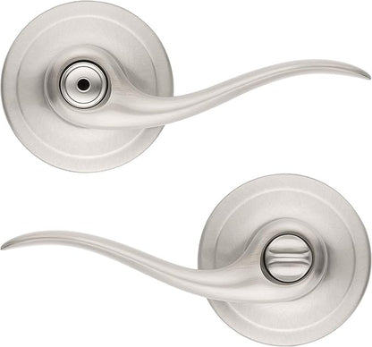 Kwikset Tustin Interior Privacy Door Handle with Lock, Door Lever For Bathroom and Bedroom, Satin Nickel Reversible Keyless Turn Lock, with Microban Protection