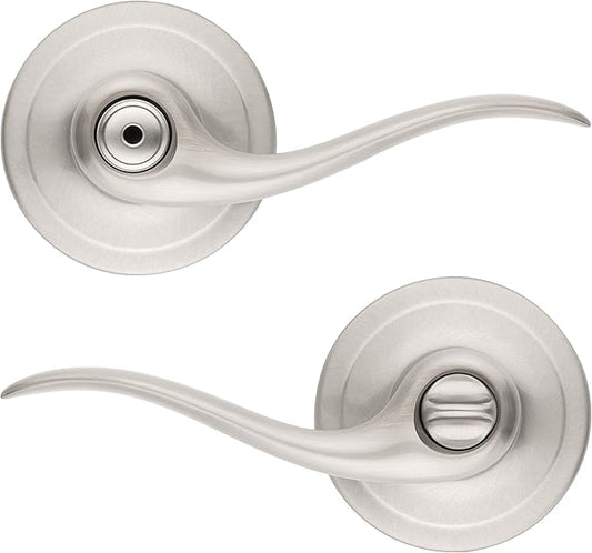 Kwikset Tustin Interior Privacy Door Handle with Lock, Door Lever For Bathroom and Bedroom, Satin Nickel Reversible Keyless Turn Lock, with Microban Protection
