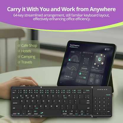 Nillkin Pocket Foldable Keyboard with Touchpad & Wireless Bluetooth, Portable Travel Keyboard for Home or Mobile Office Replaces Keypads and Mouse Combo, Compatible with iPad, Laptop, Tablet - Black