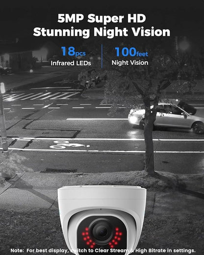 REOLINK Wired Security Camera Outdoor, IP PoE Dome Surveillance Camera, Smart Human/Vehicle Detection, Work with Smart Home, 100ft 5MP HD IR Night Vision, Up to 512GB microSD Card, RLC-520A