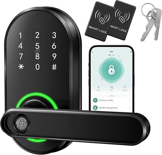 Smart Fingerprint Door Lock with Keypad, Keyless Entry Door Lock, Door Locks for Front Door, Bedroom, Home or Office, Electronic Keypad Deadbolt with Auto Lock, Remote Code Sharing, Easy to Install