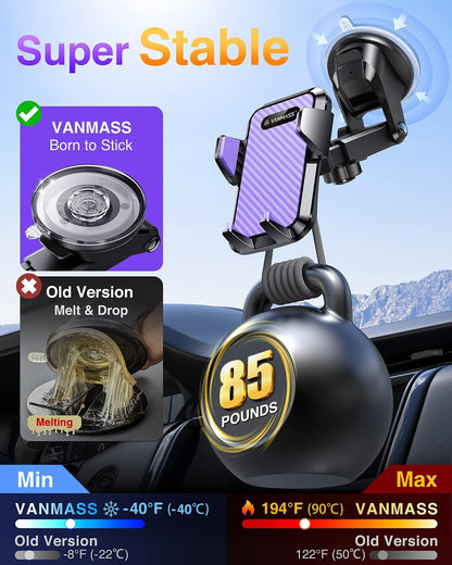 VANMASS 2025【Strongest & Military-Grade】Car Phone Mount【Patent & Safety Certs】Ultimate Cell Phone Holder Handsfree Stand for Dashboard Window Vent for iPhone 16 Pro Max 15 14 13 Samsung Android Truck