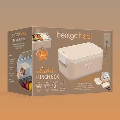 Bentgo Heat - Electric Lunch Box - Portable Food Warmer for Adults, Heated Lunch Box for Work, Travel, School & On the Go, Plug Into Wall or Car, Ideal for Ages 14+, 12V/24V & 120V Cords (Latte)