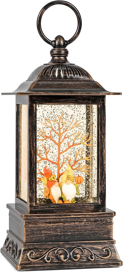 Fall Snow Globe Gnome Lantern, Glitter Lighted Snow Globes Fall Decorations for Home, Light Up Snowglobe Fall Décor