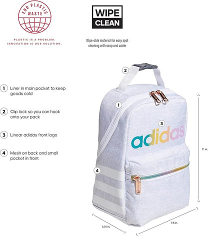 adidas Unisex Santiago Lunch Bag, Insulated School Food Container Box Discontinued, Jersey White/White Rainbow/2.0, One Size
