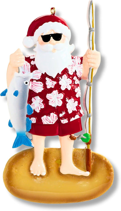 Ornaments by Elves - Personalized Fisherman Santa Christmas Ornament 2024 - Customized Fishing Santa Claus Hanging Decor for Tree in Giftable Packaging