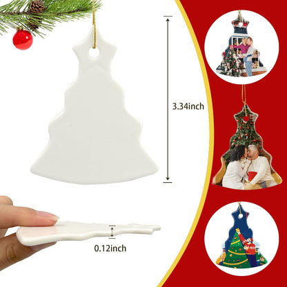 Sublimation Ceramic Ornament Blanks - Bulk White Porcelain Ornament for Heat Press Printing - Personalized Christmas Decoration Supplies (12, Tree)