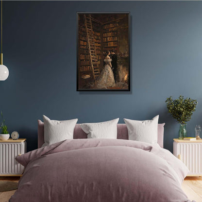 JFHCQJPK Gothic retro library scene decoration melancholy calm art college style wall aesthetic antique style home decoration suitable for bedroom living room24x36in Metal blackFramed