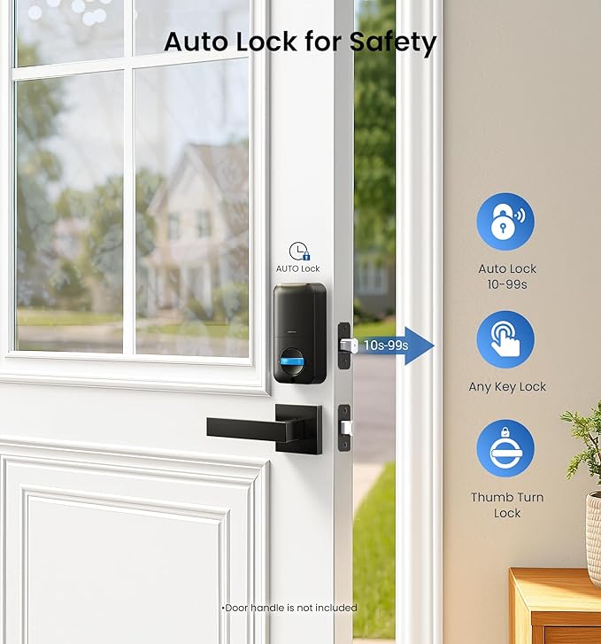 Veise KS02A Fingerprint Keyless Entry Door Lock, Auto Lock, Electronic Keypad Deadbolt for Front Door, Biometric, Anti-Peeping Password, Easy Install, Matte Black