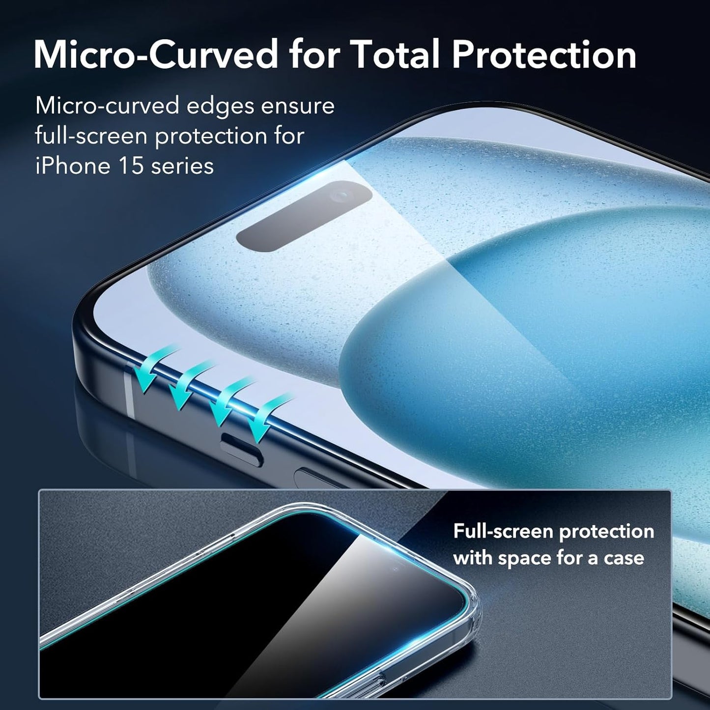 ESR 3+2 Pack for iPhone 15 Plus Screen Protector, [9H Hardness] [Military Grade Shatterproof] Full Coverage Ultra-tough Tempered Glass Film with Flawless Fit Tray, 2 Set of Camera Lens Protector