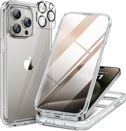 Miracase for iPhone 15 Pro Case, Full-Body Clear Bumper Phone case with Built-in Glass Screen Protector& Camera Protector, Military Drop Proof 15 Pro Case Cover 6.1 inch,Clear