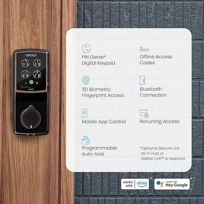 Lockly Secure Plus, Keyless Entry Door Lock, Smart Locks for Front Door, Smart Lock Deadbolt, PIN Genie® Keypad, 3D Biometric Fingerprint Sensor, Auto Lock Smart Door Lock
