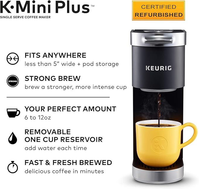 Keurig K-Mini Plus Coffee Maker, Certified Refurbished, Black (Renewed)