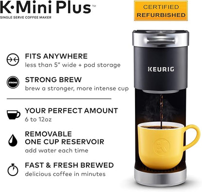 Keurig K-Mini Plus Coffee Maker, Certified Refurbished, Black (Renewed)