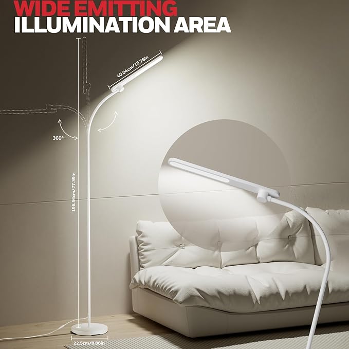 Honeywell F4 Sunturalux LED Floor Lamp with Remote Control, CRI 97 Eye-Caring Stepless Dimmable Task Light, Flexible Gooseneck Reading Lamp for Living Room & Office