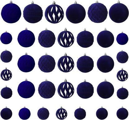 36pcs Velvet Christmas Ornaments, Flocked Christmas Balls Sets Assortment for Christmas Tree Holiday Decor