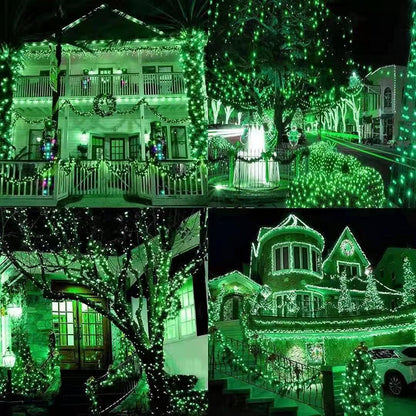 Upgrade Solar String Lights for Outside 2 Pack Total 180FT 500LED String Lights Outdoor with 8 Modes, IP65 Waterproof Outdoor Solar Twinkle Lights, Garden Tree Party Christmas Decorations, Green