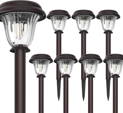 DERAYSION 8 Pack Solar Lights Outdoor, Stainless Steel Glass Solar Pathway Lights, Auto On/Off Long-Lasting Waterproof Landscape Lighting for Garden, Landscape, Path, Yard, Warkway (Warm White)