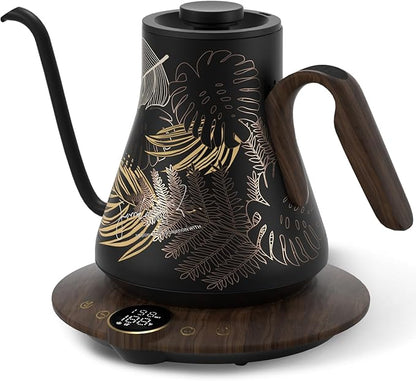 Cocinare Barista Collection Rainforest Gooseneck Electric Kettle, ±1℉ Precise Temperature Control for Pour-Over Coffee & Tea, Quick Heating 1500W, Stainless Steel Interior, 0.9L