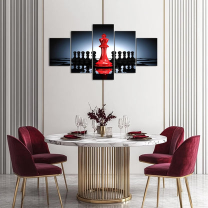 iHAPPYWALL Large 5 Pieces Modern Black And Red King And Knight Chess Pictures Print Canvas Wall Art for Home Chess Game RoomLiving Room Decor Ready To Hang
