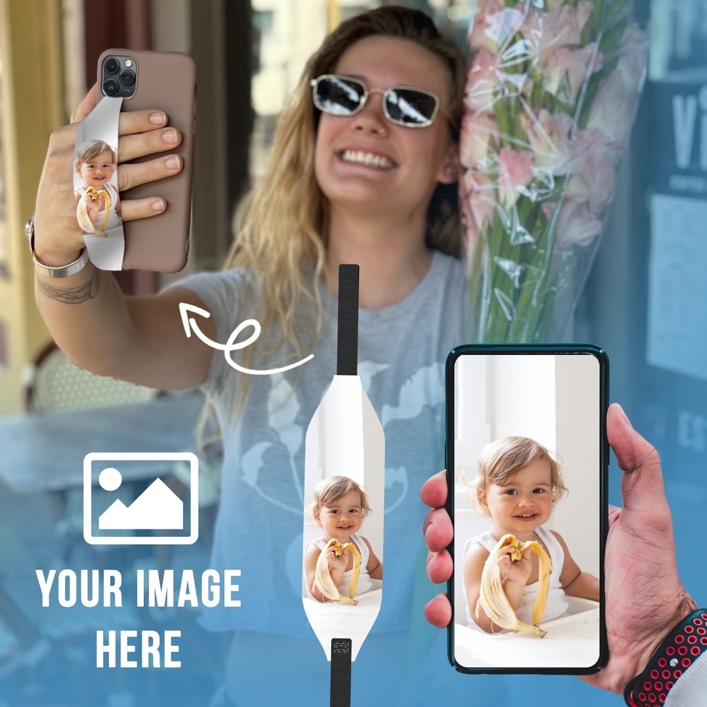 Phone Grip Strap - Reversible Finger Holder for Phone Back, Customizable Anti-Slip Design, Wireless Charging Compatible Detachable Holder for iPhone - Color