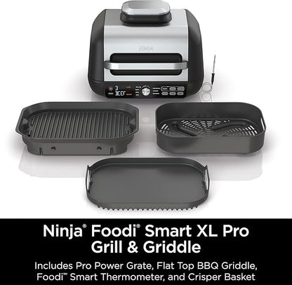 Ninja IG651 Foodi Smart XL Pro 7-in-1 Indoor Grill/Griddle Combo, use Opened or Closed, Air Fry, Dehydrate & More, Pro Power Grate, Flat Top, Crisper, Smart Thermometer, Black
