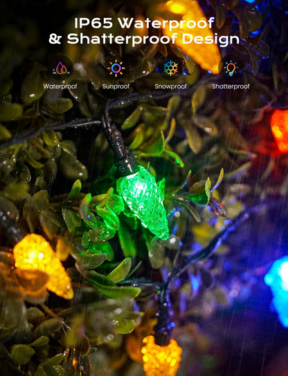Brightown 4 Pack Solar Operated C6 Strawberry String Lights, 22.64ft 50 LEDs Multicolor LED Christmas Fairy Lights, Solar Christmas Lights Outdoor, Christmas Decorations for Christmas Tree