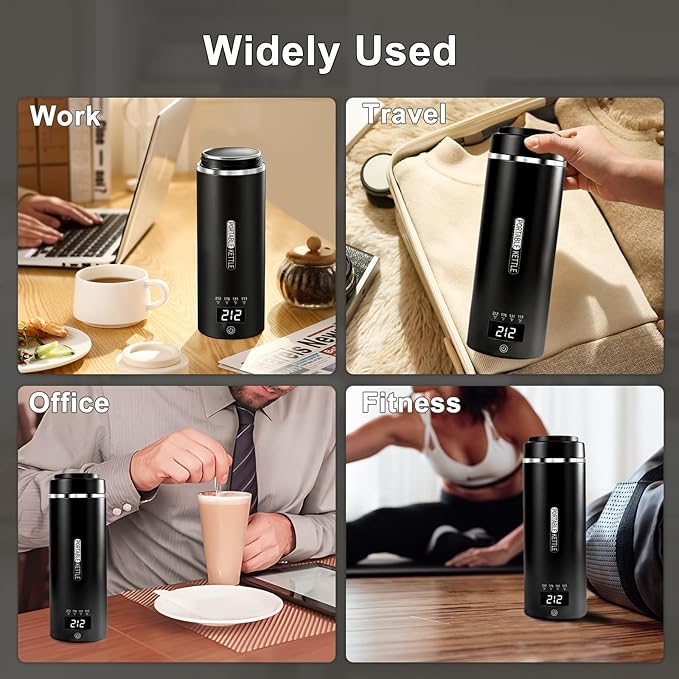 Travel Kettle Small Tea Kettle Coffee Mini Portable Electric Kettle with 4 Temperature Settings, Plug in 304 Stainless Steel Mini Travel Electric Kettle with Auto Shut-off(Black)