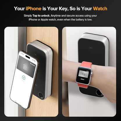 X1 Apple Home Key Tap to Unlock, iOS ONLY Fingerprint Keyless Entry HomeKit Door Lock, Keypad Deadbolt Lock Works with HomeKit Over Thread (Border Router Required), IP65 Weatherproof, Silver
