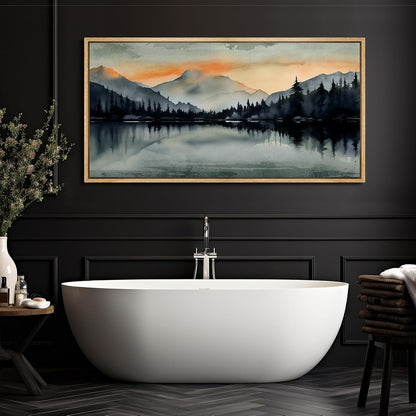 MUDECOR Extra Large Framed Canvas Print Wall Art Sunset Mountain Range and Lake Panoramic Antique Retro Fine Art Illustrations Decorative Colorful for Bedroom - 60"x30"