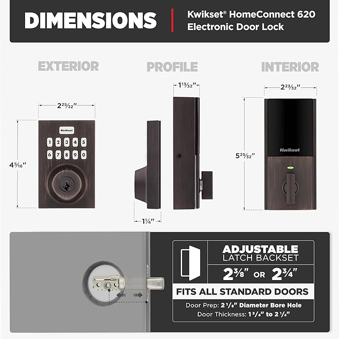 Kwikset HomeConnect 620 Z-Wave Long Range Enabled Keypad Smart Lock Convenient Keyless Entry, Customizable User Codes, Ring Alarm Compatible, Hub Required, Sold Separately Venetian Bronze Contemporary