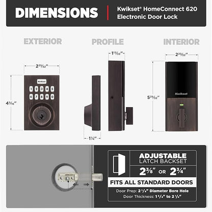 Kwikset HomeConnect 620 Z-Wave Long Range Enabled Keypad Smart Lock Convenient Keyless Entry, Customizable User Codes, Ring Alarm Compatible, Hub Required, Sold Separately Venetian Bronze Contemporary