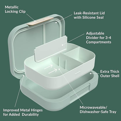 Bentgo Modern - Adult & Teen Bento Lunch Box; 3-4 Compartments, Leak-Resistant, 5.5 Cup Capacity/44 fl oz, Improved Locking Clips, Reusable, BPA-Free, Dishwasher/Microwave Safe Tray (Mint Green)