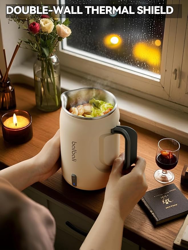 balbali 20oz Small Electric Kettle for Boiling Water - Collapsible Handle Mini Electric Kettle/Boiler for Tea - 400w Low Wattage Portable Kettle for Travel – White